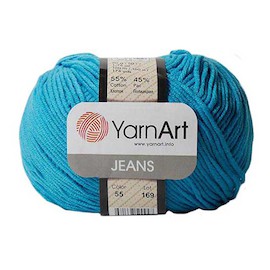 Пряжа YarnArt "JEANS" 55 бирюза 55% хлопок, 45% полиакрил.160 м 50 г